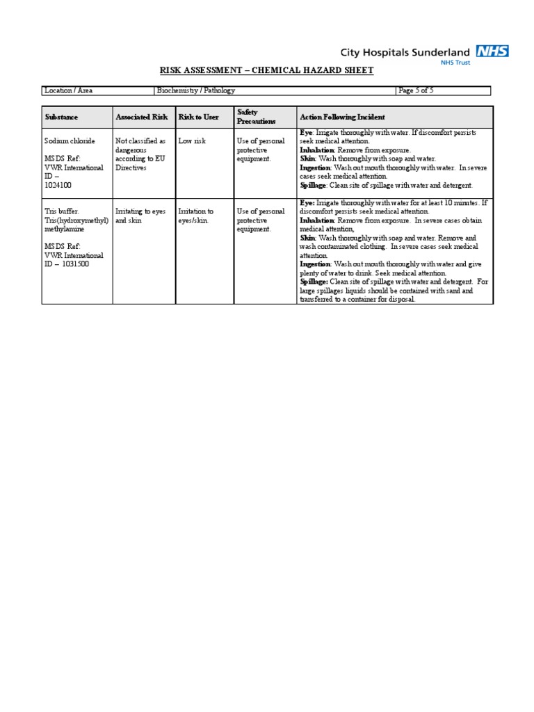 Sodium Chloride Risk Assessment | PDF | Water | Occupational Safety And ...