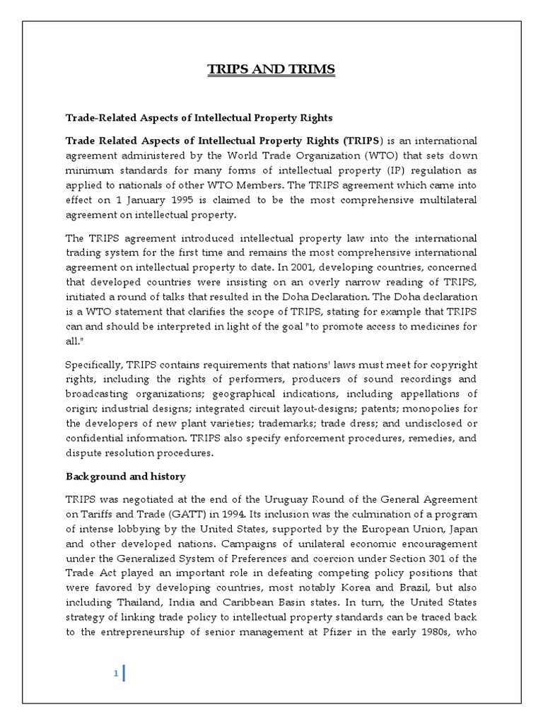Trips and Trims PDF Trips Agreement World Trade Organization