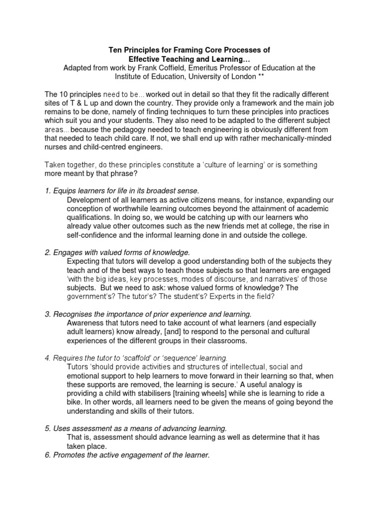 10 Principles Of Effective Learning Teaching PDF Tutor Learning