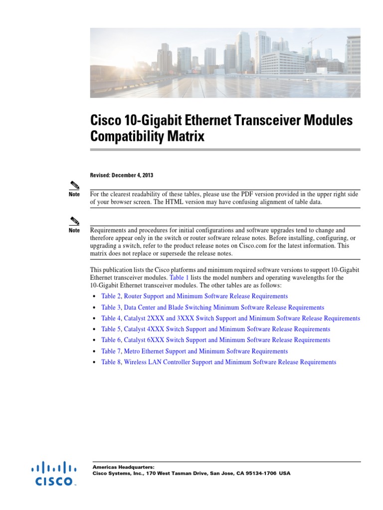 10-Gigabit Ethernet Transceiver Modules Compatibility Matrix | PDF ...