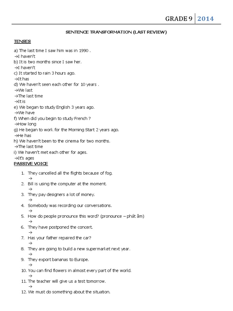 Grade 9 English Grammar Exercises | PDF