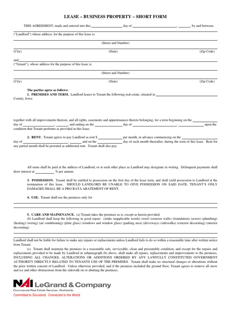 Lease Business Property Short Form | PDF | Lease | Leasehold Estate