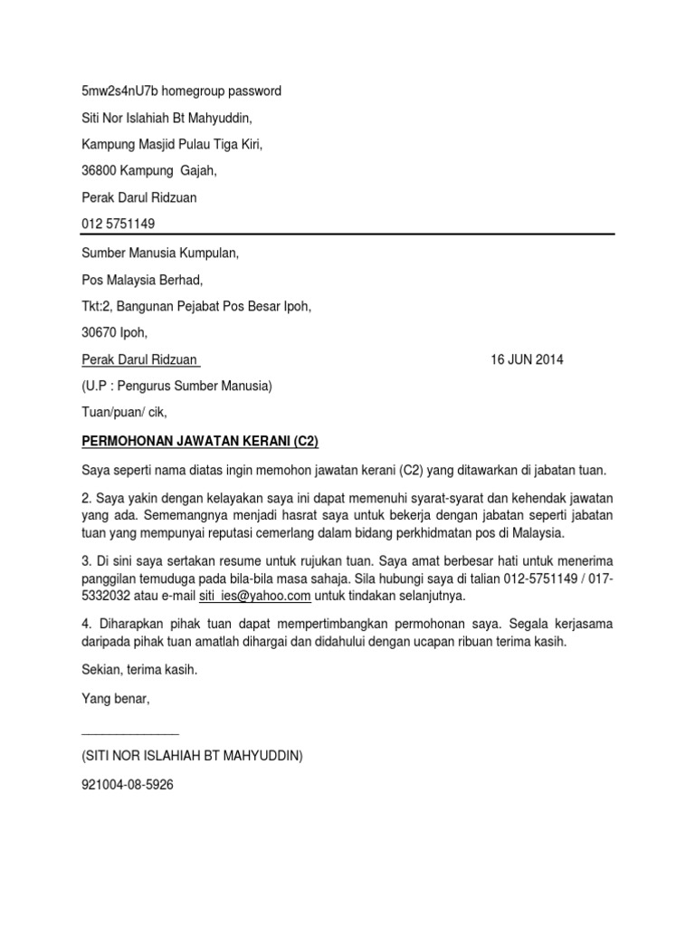 Surat Rasmi Mohon Kerja Isla Pdf