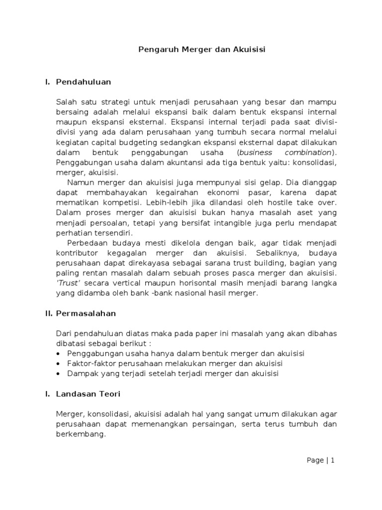Pengaruh Merger Dan Akuisisi