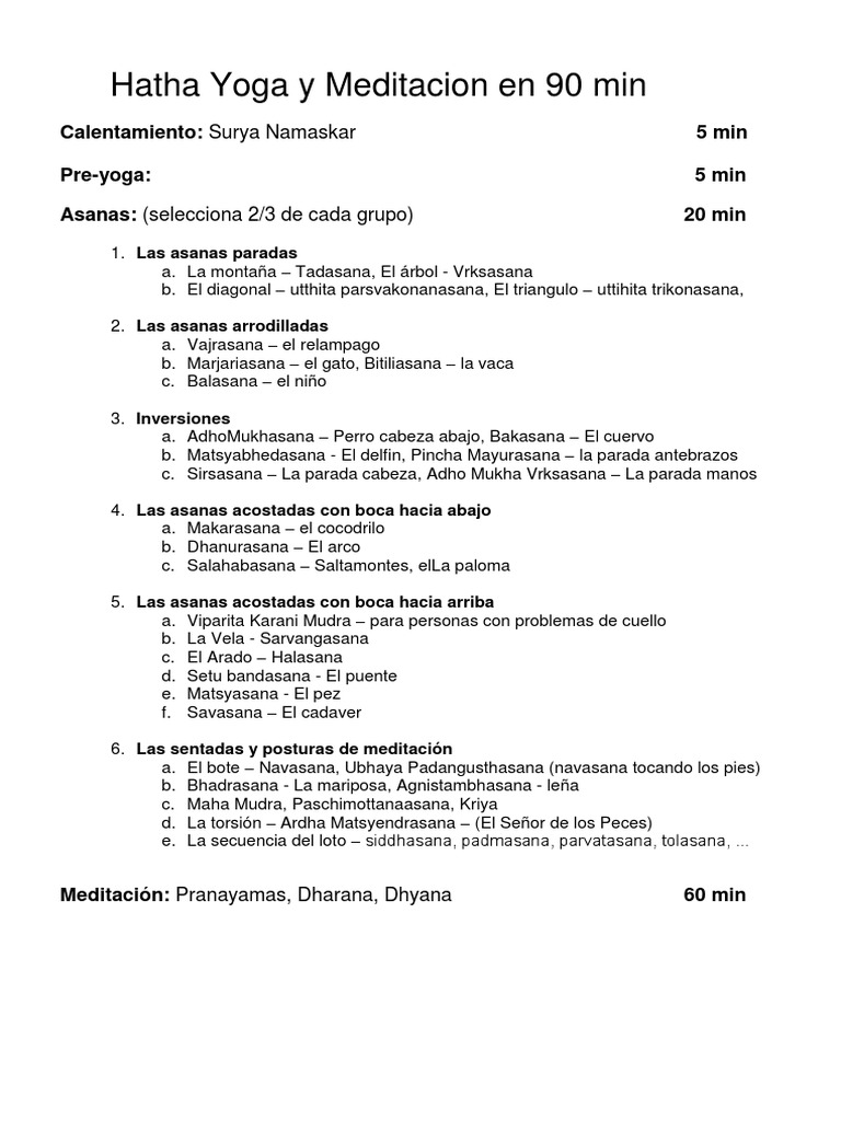 Hatha Yoga y Meditacion en 90 Minutos | PDF | Entrenamiento mental ...