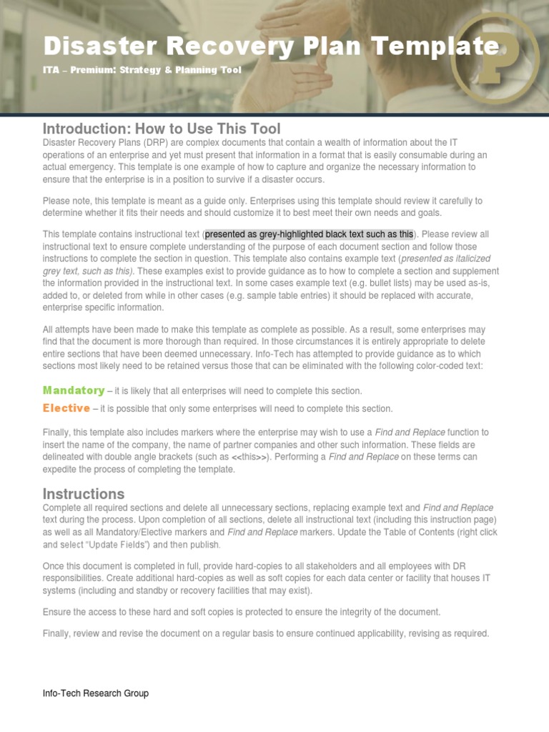 Disaster Recovery Plan Template Essential Cover