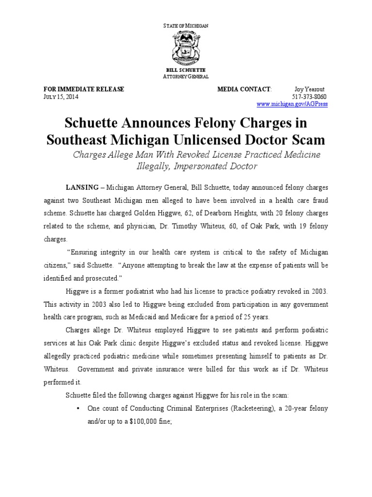 Michigan Charges in Doctor Fraud Scheme | PDF | Physician | Social ...