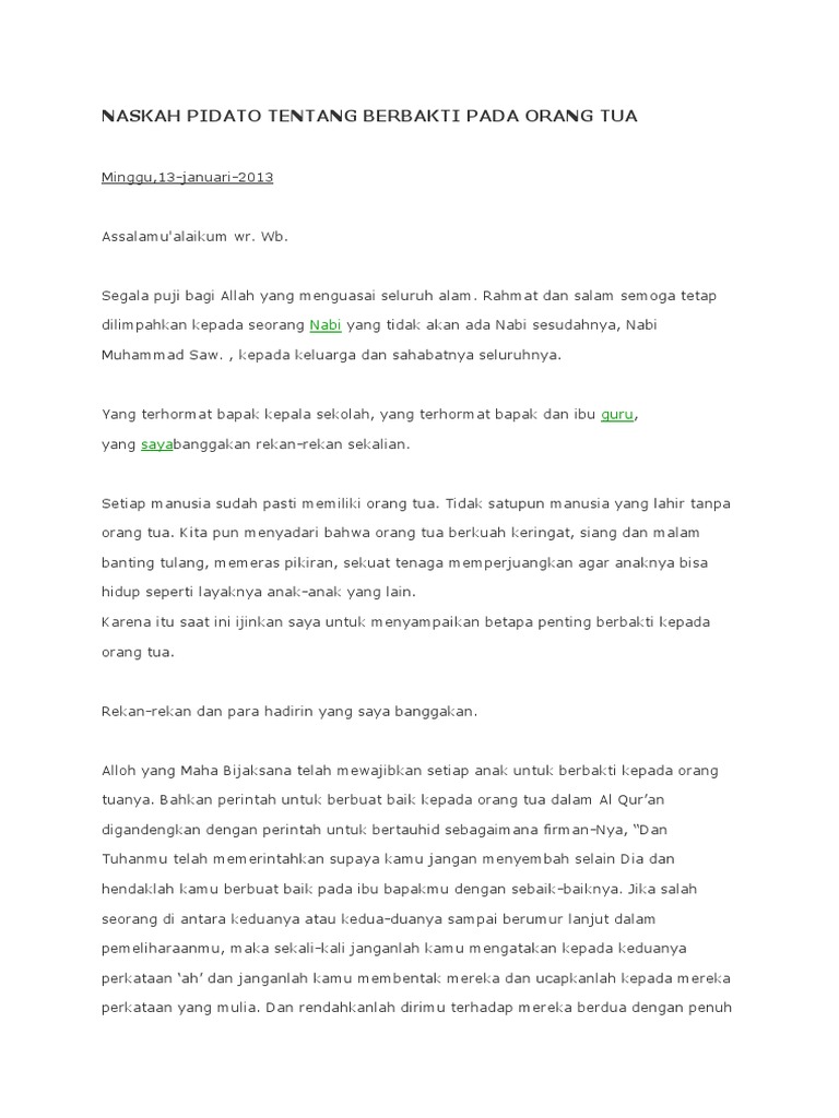 Naskah Pidato Tentang Berbakti Pada Orang Tua