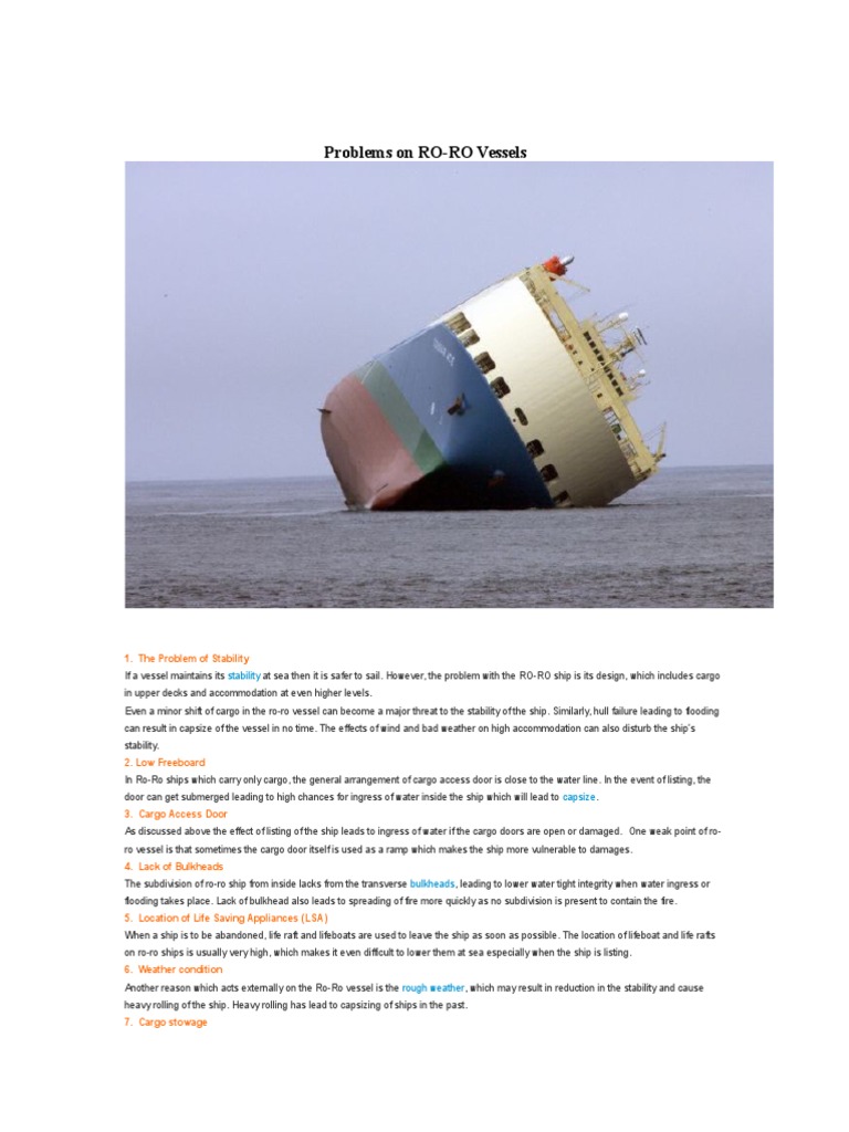 Stability Challenges in RO-RO Vessels | PDF | Ships | Cargo
