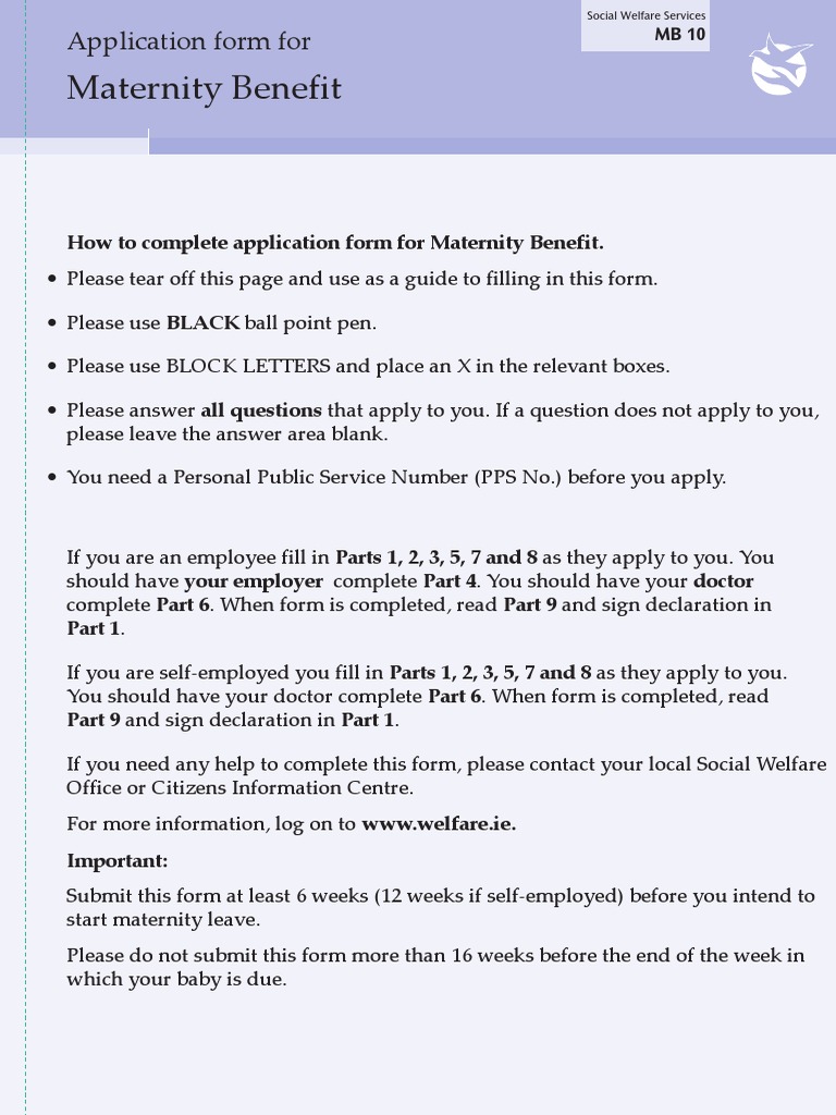 Maternity Benefit Form PDF Employment Government