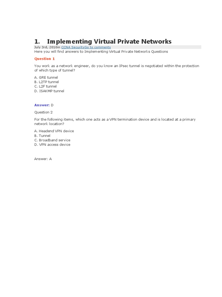 VPN Implementation Questions & Answers | PDF | Technology & Engineering