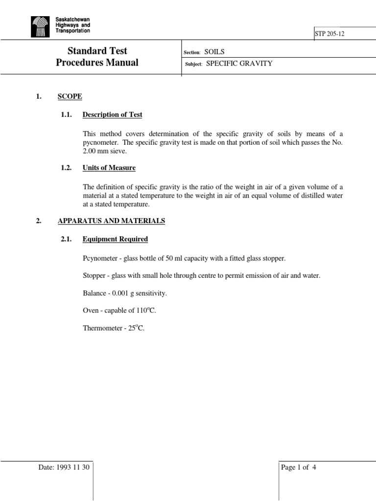 Pycnometer Procedure for Soil Specific Gravity | PDF | Weight | Nature