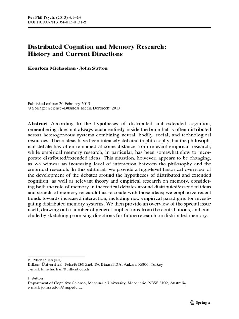 Distributed Cognition and Memory Research | PDF | Cognitive Science ...