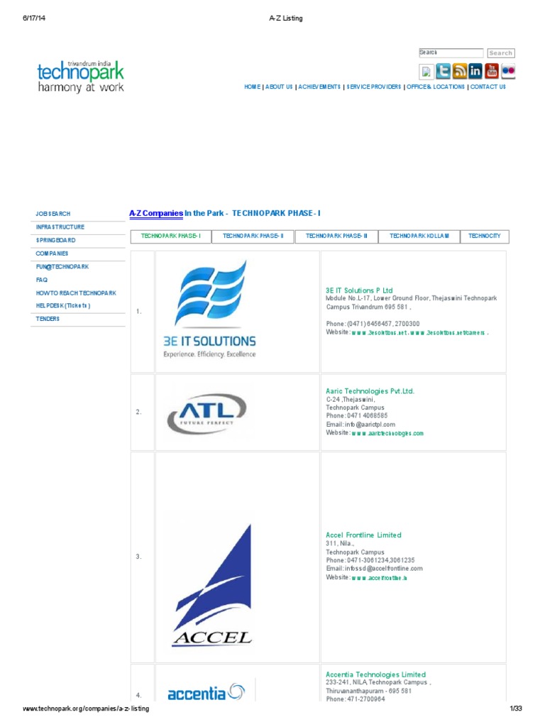 A Z Listing Tecnopark Information Technology Technology Engineering