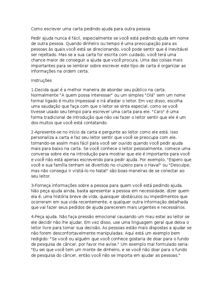 Exemplo De Carta Pedindo Ajuda Financeira