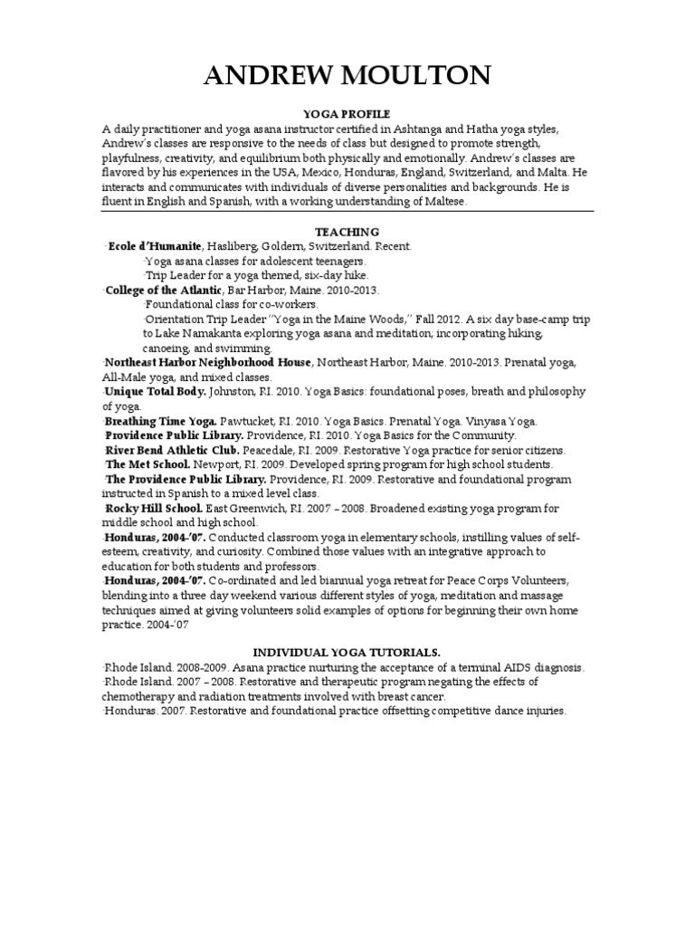 Yoga Resume 2014 | PDF | Yoga | Asana