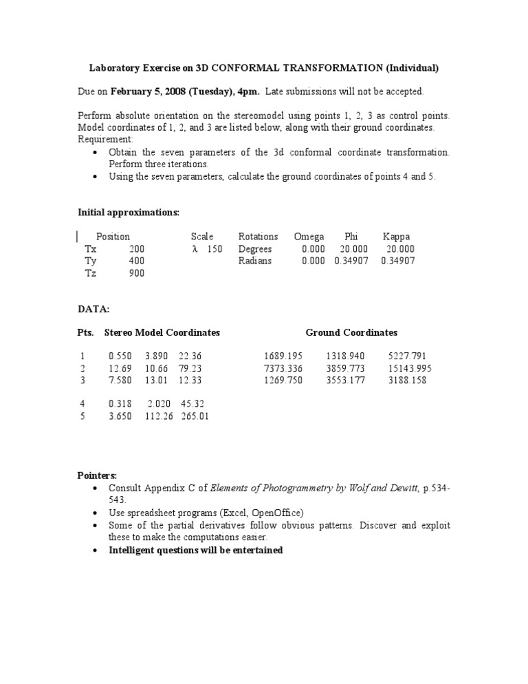 3D Conformal Transformation Lab Exercise | PDF | Areas Of Computer ...