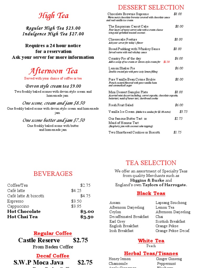 Tea Menu July 2014 | PDF | Tea | Cream