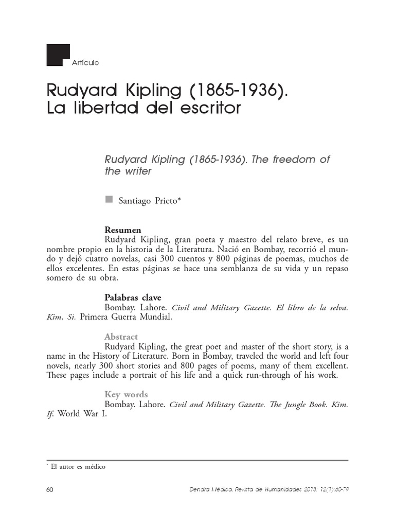 Compatible with auxiliary effect Rudyard Kipling (1865 1936) La Libertad Del Escritor | PDF | Rudyard Kipling  | Reino Unido