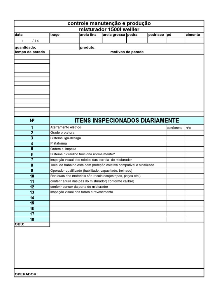 Check List de Inspeção do Misturador | PDF | Casa e Jardim