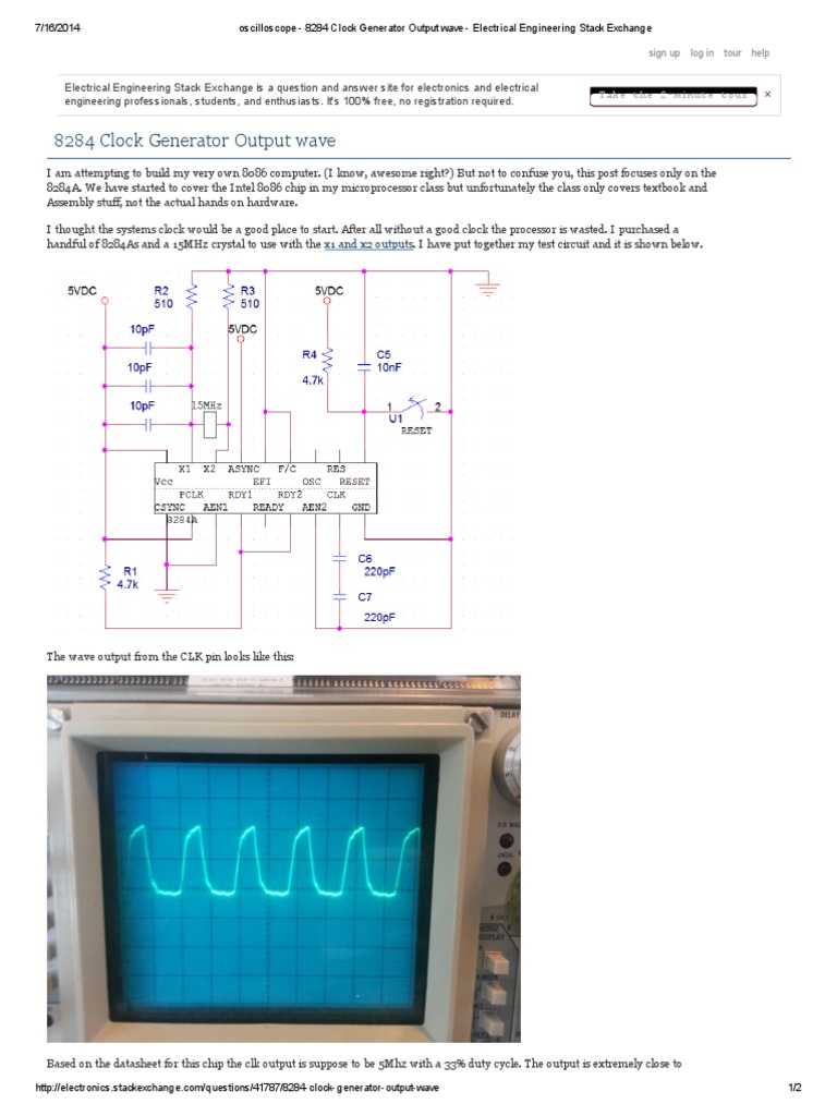 Oscilloscope 8284 Clock Generator Output Wave Electrical
