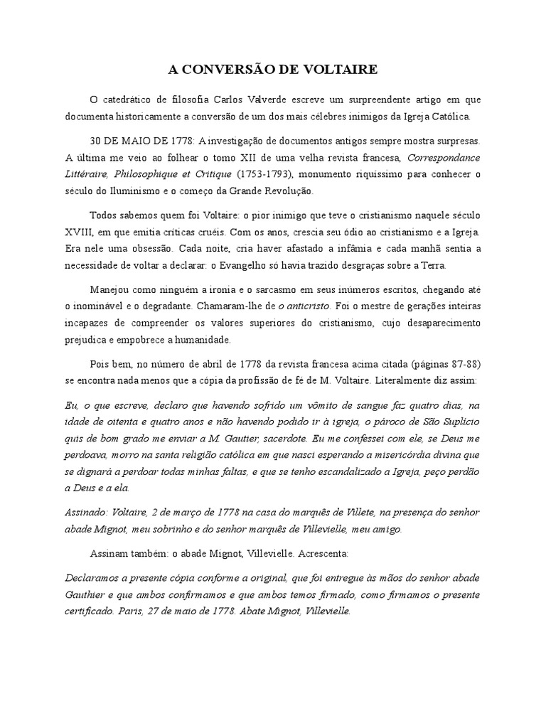 A Conversão de Voltaire PDF Voltaire Líder religioso