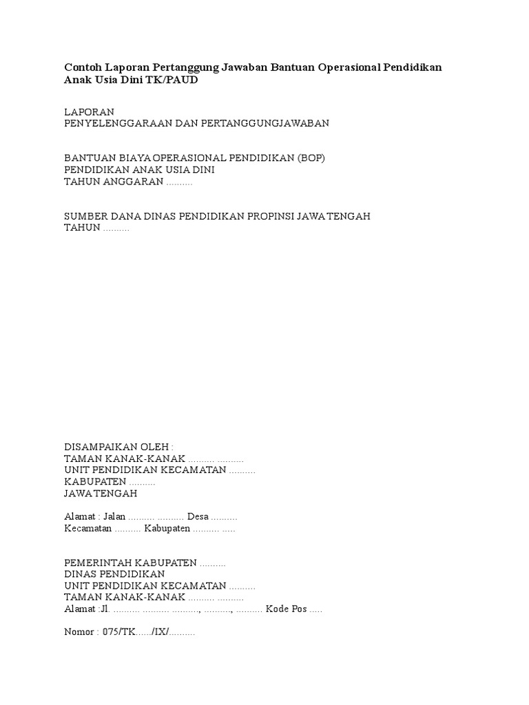 Contoh Laporan Pertanggung Jawaban Bantuan Operasional