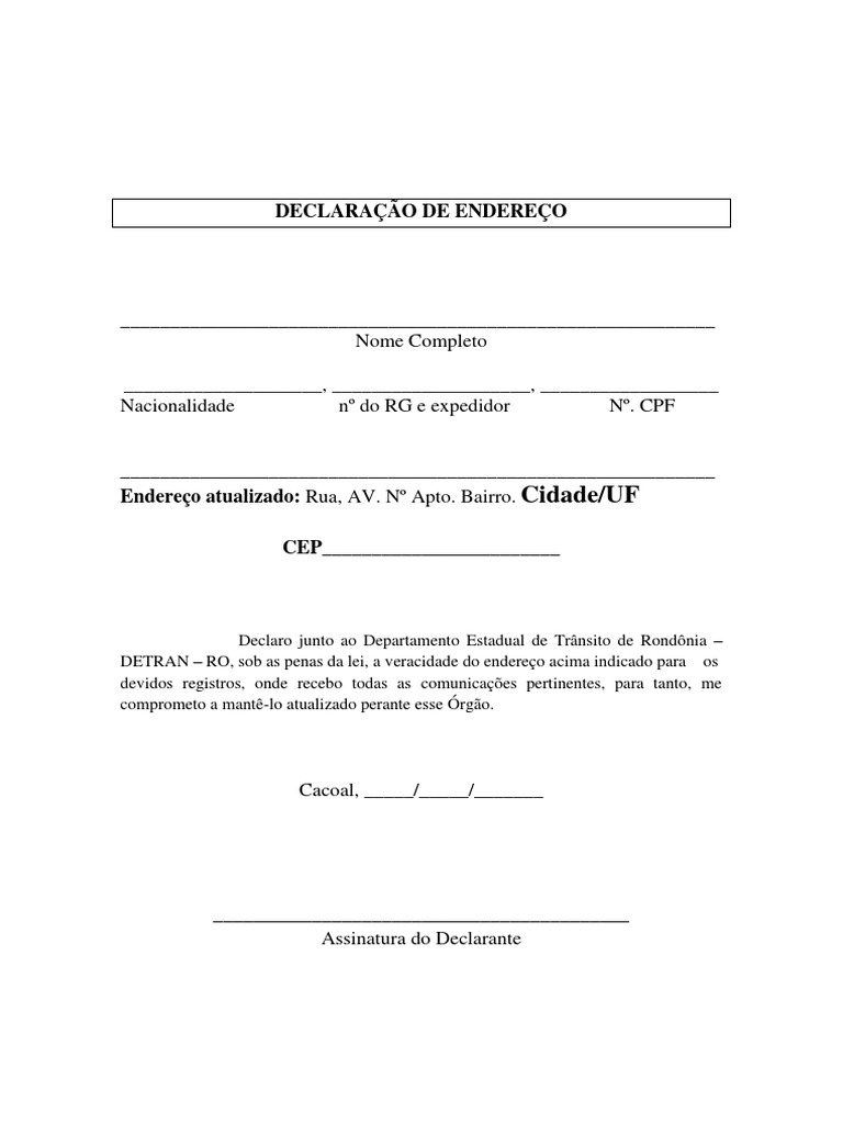 Declaração de Endereço para DETRAN | PDF