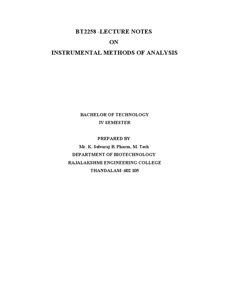 Instrumental Methods of Analysis Notes | PDF | Signal To Noise Ratio ...