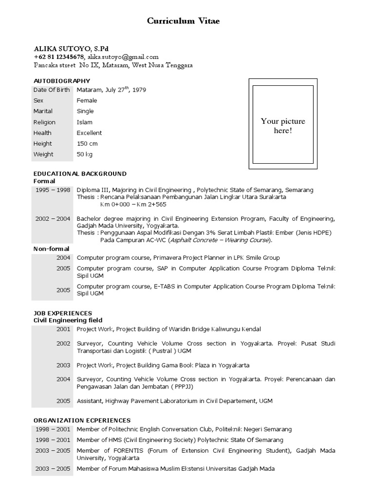 Contoh CV Dalam Bahasa Inggris 2 | PDF