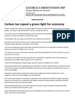 Carbon Tax Repeal A Green Light For Economy: Media Release