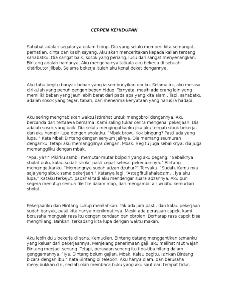 Contoh Cerpen Tentang Kehidupan Sehari Hari Planet Soal - Riset