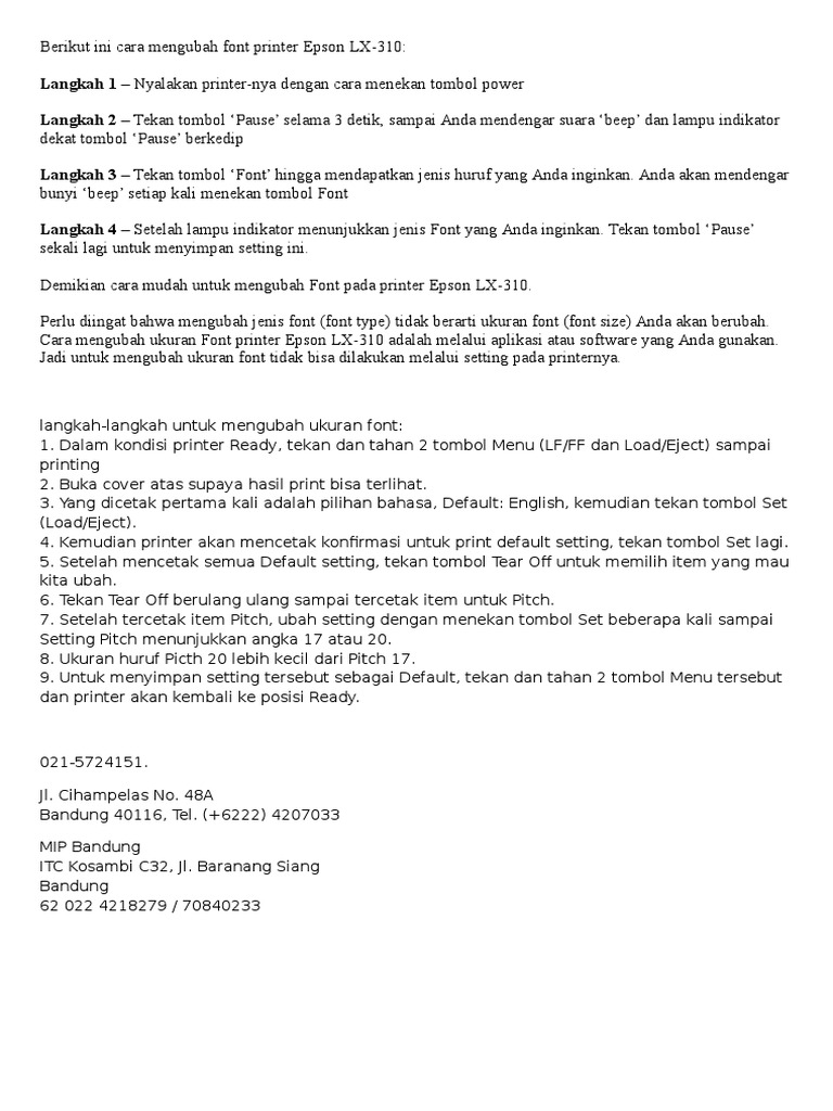 setting printer epson lx 310