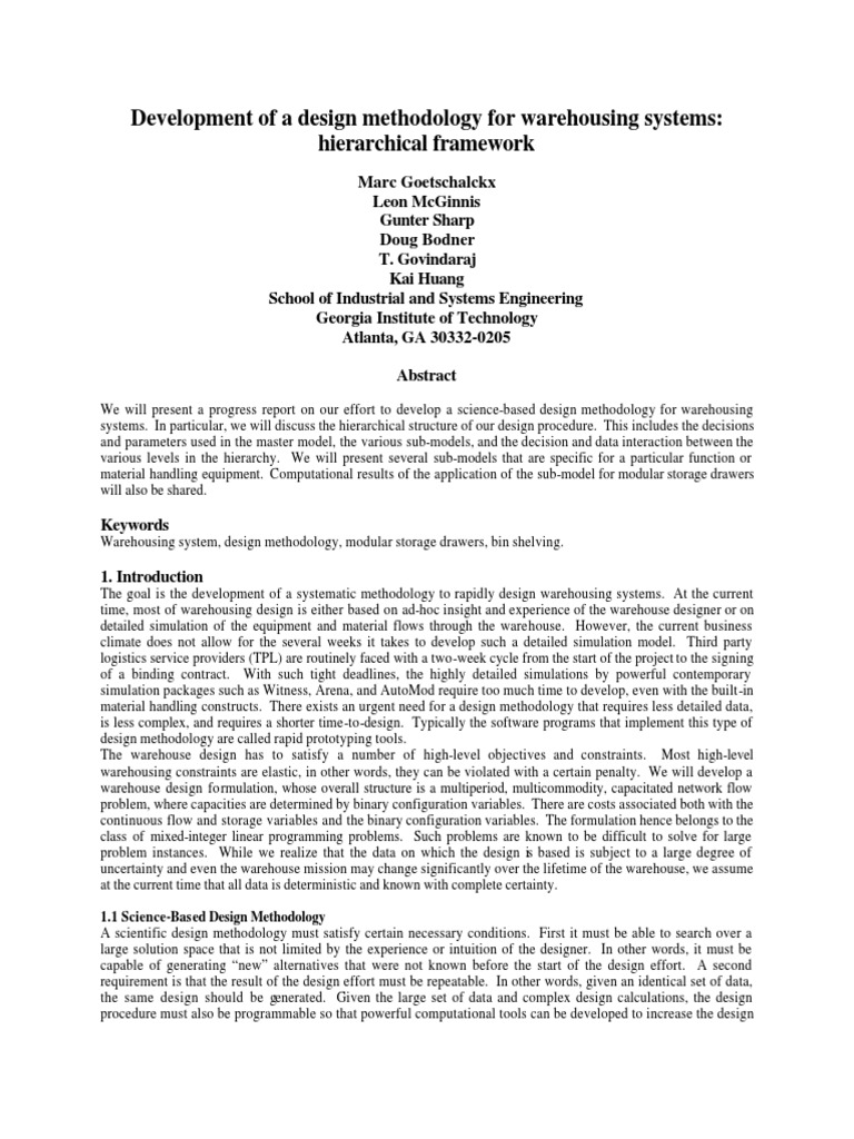 Design Methodology for Warehousing Systems | PDF | Warehouse ...