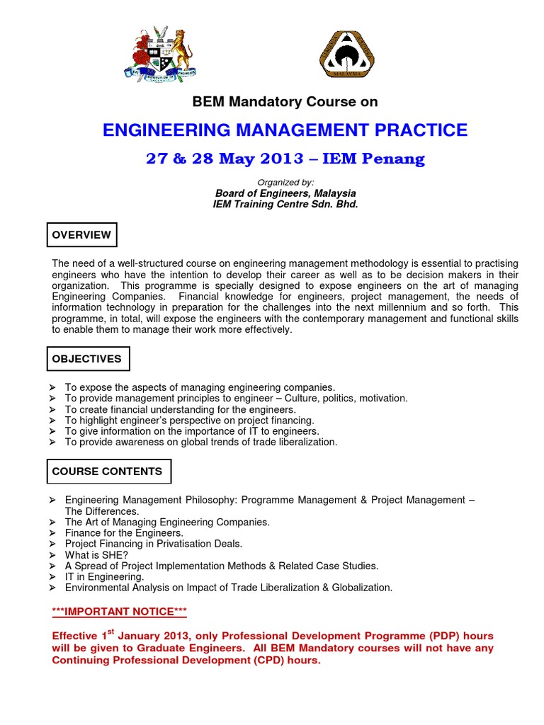 Engineering Management Course 2013 | PDF | Engineering | Engineer