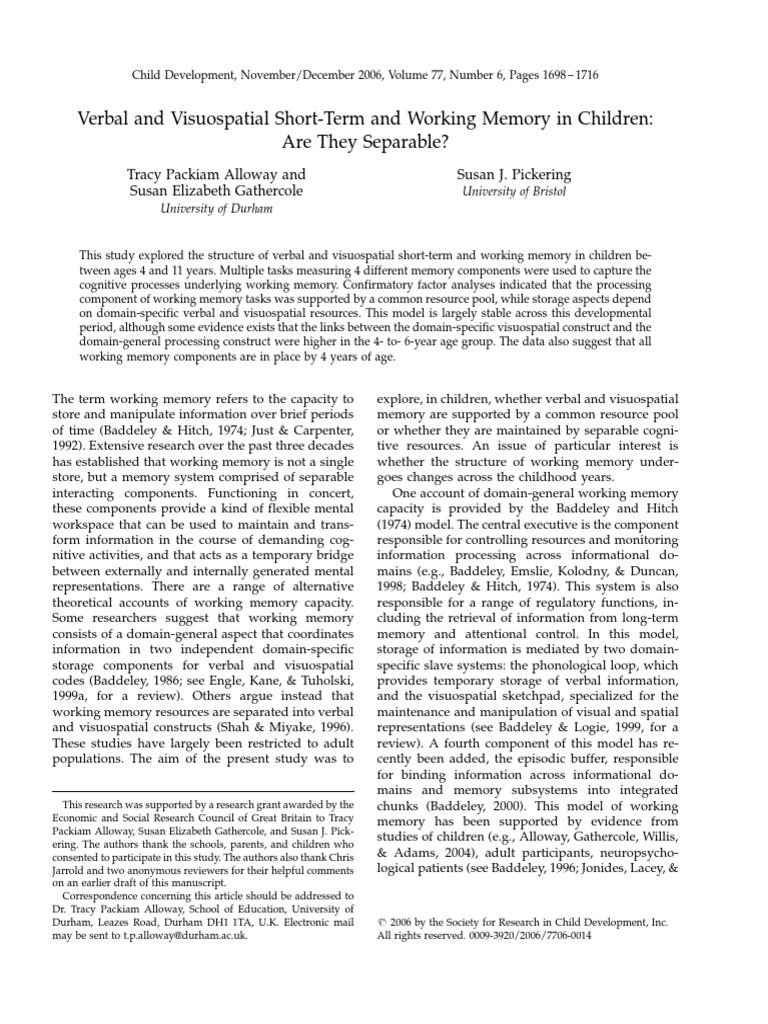 Children Working Memory | PDF | Working Memory | Memory