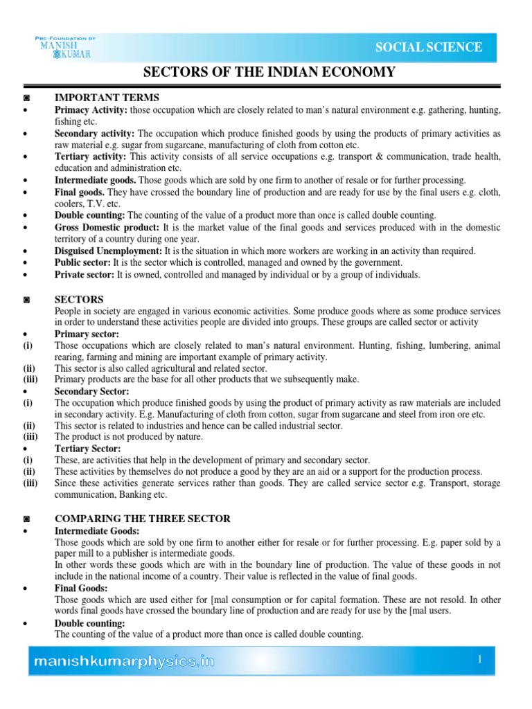Sectors of The Indian Economy | PDF | Gross Domestic Product | Employment