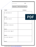 Order of Operations - With Parenthesis-Medium