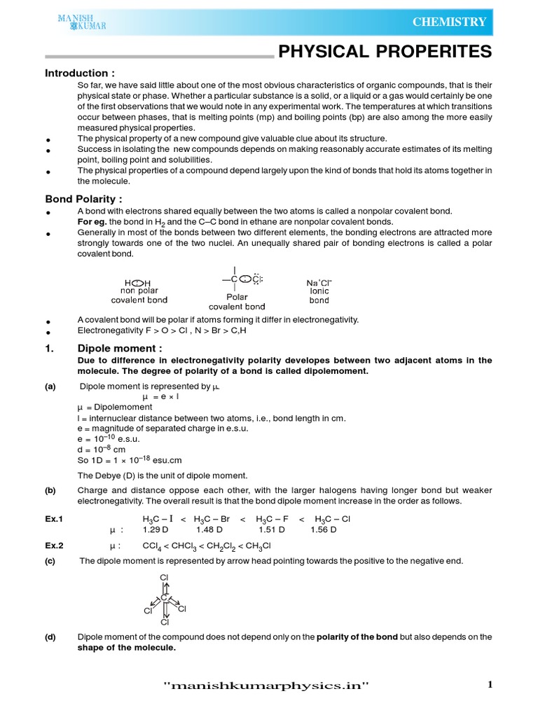Physical Properties & POC II Theory - E | PDF | Chemical Polarity ...