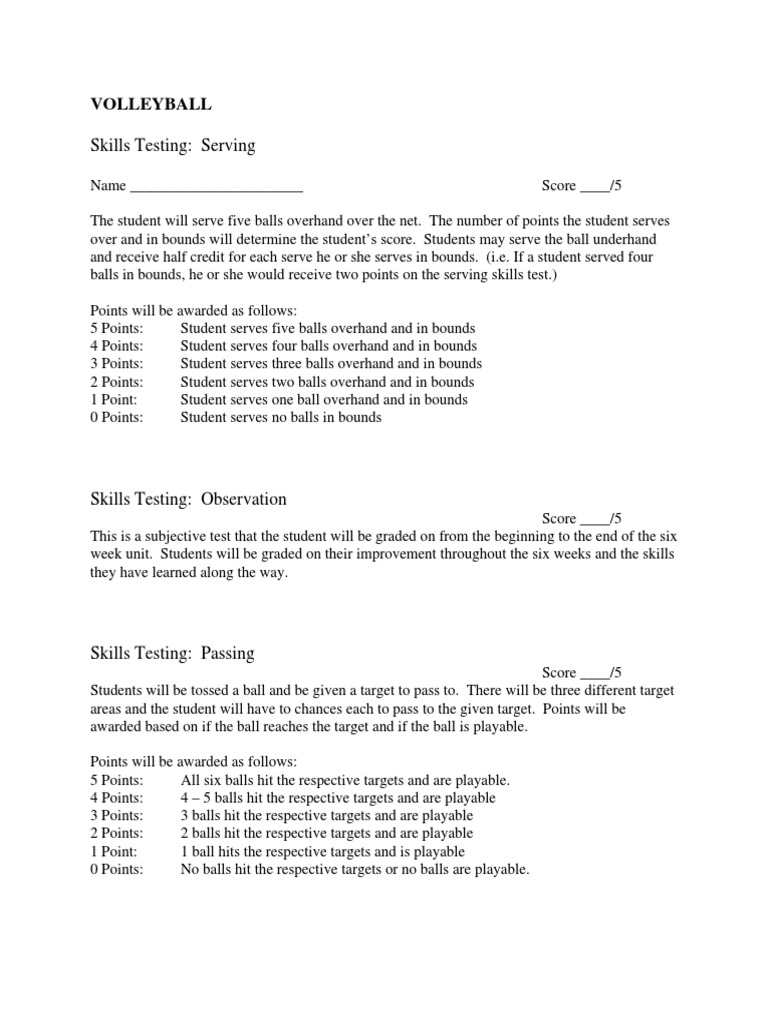 Volleyball Skills Test PDF Volleyball Sports Rules And Regulations