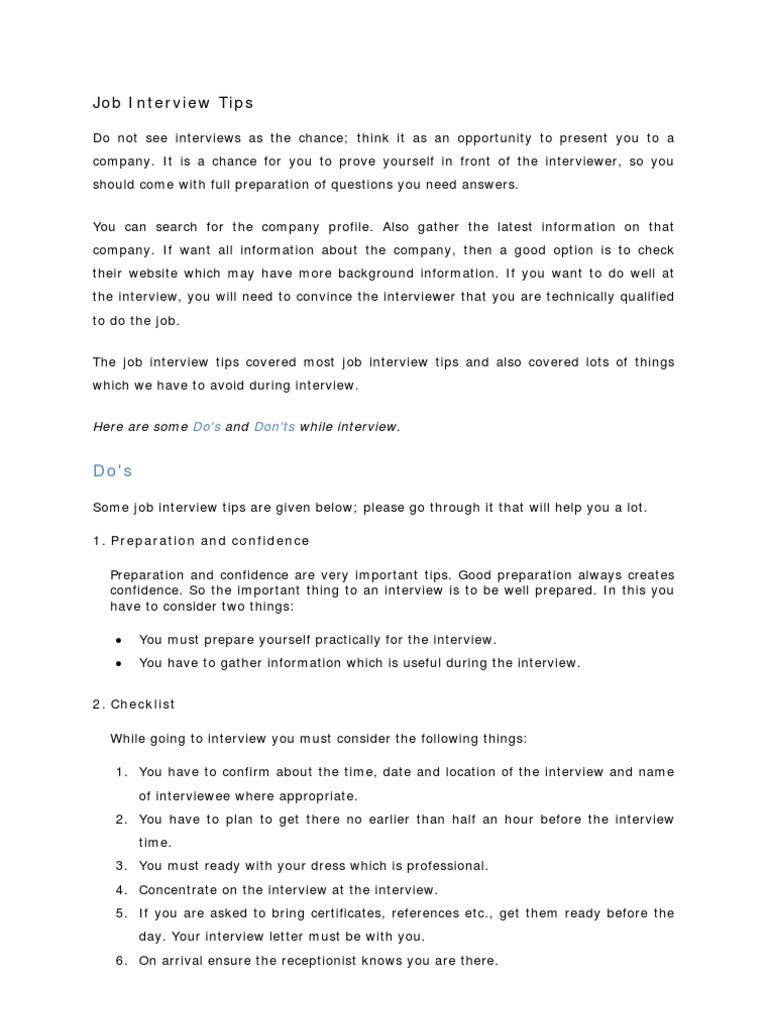 Job Interview Tips Pdf Job Interview Interview