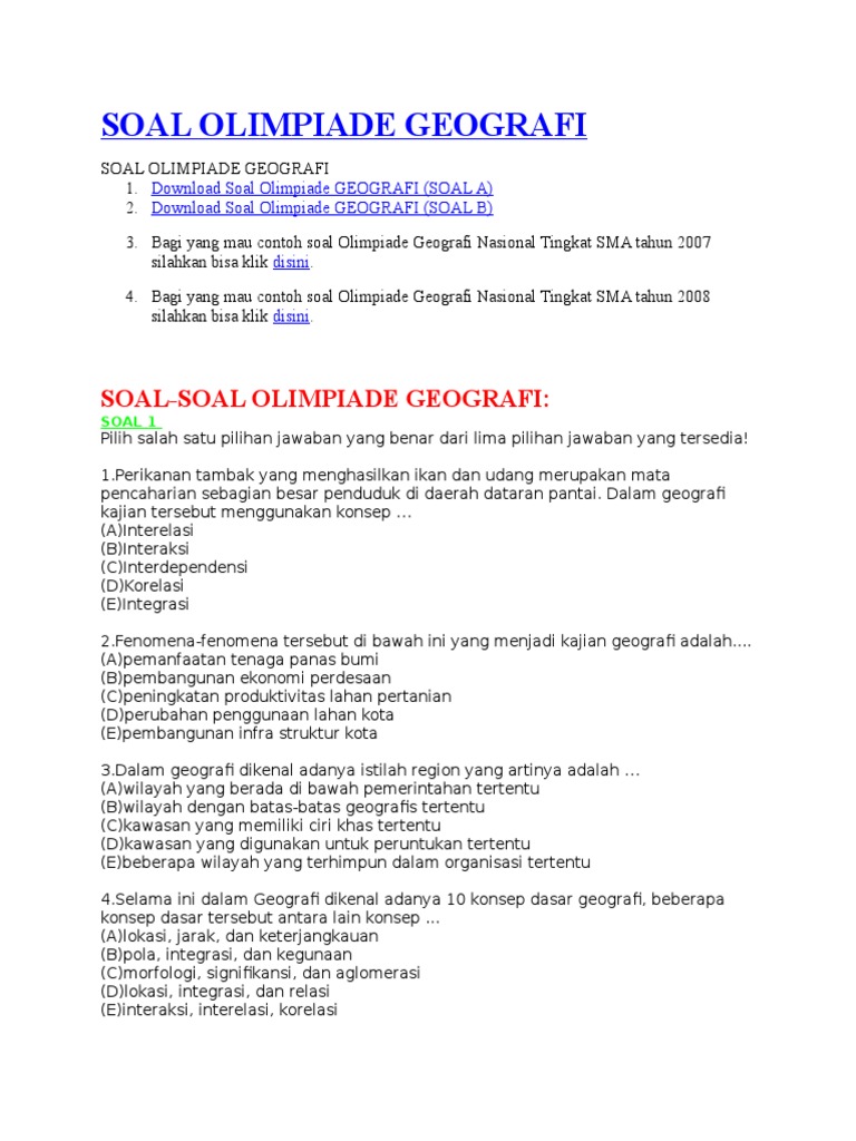 Soal Olimpiade Geografi
