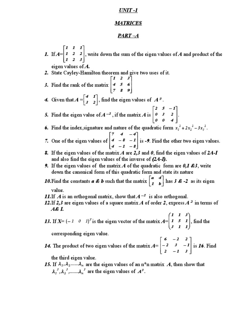 Matrices and Eigenvalues Exercises | PDF | Eigenvalues And Eigenvectors ...