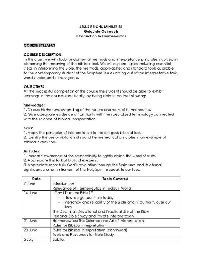 Hermeneutics Course Overview | PDF