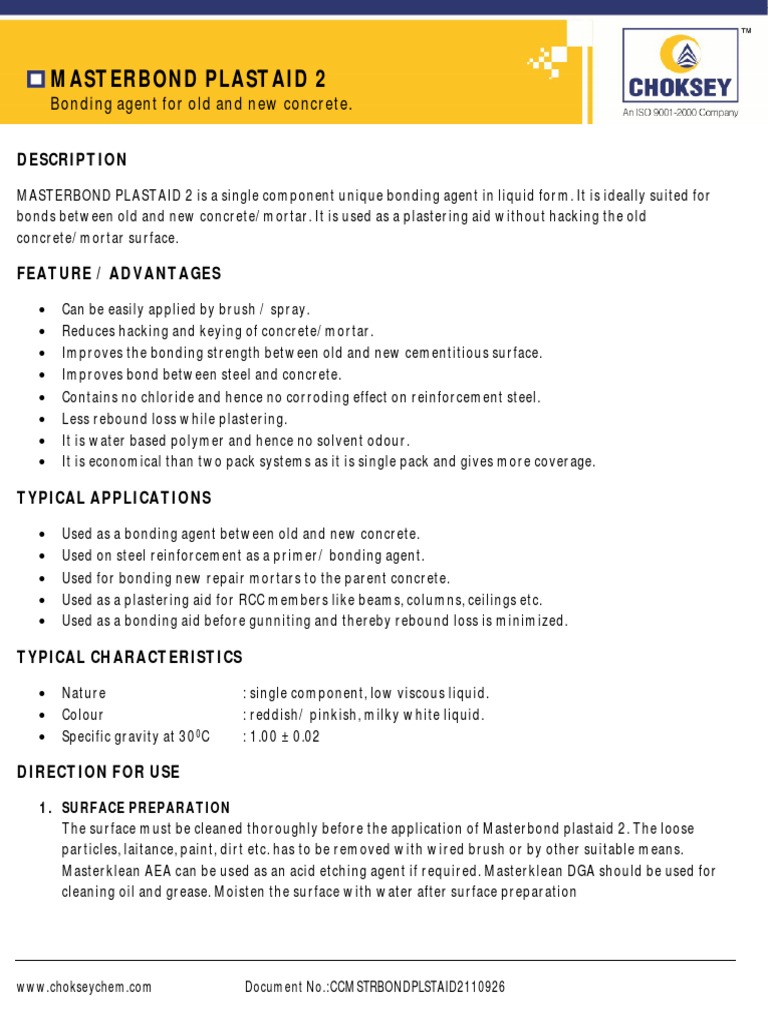 Masterbond Plastaid 2 Bonding Agent For Old and New Concrete PDF