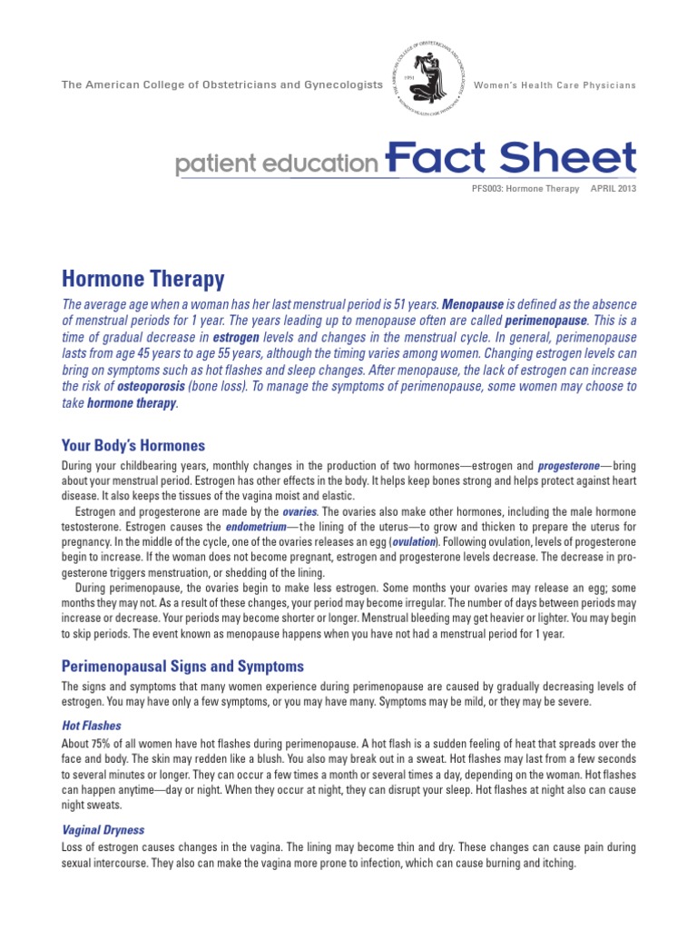 ACOG Hormone Therapy Menopause Menstrual Cycle