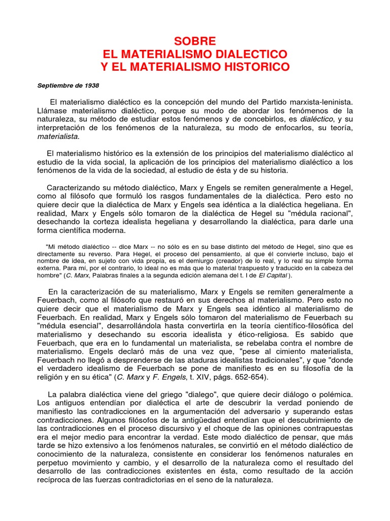 Stalin Sobre El Materialismo Histórico Y Dialéctico Pdf