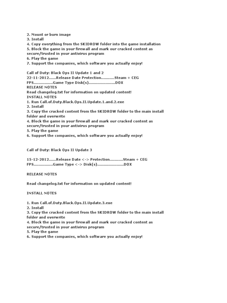 Call of duty black ops ii update 1 and 2 skidrow download