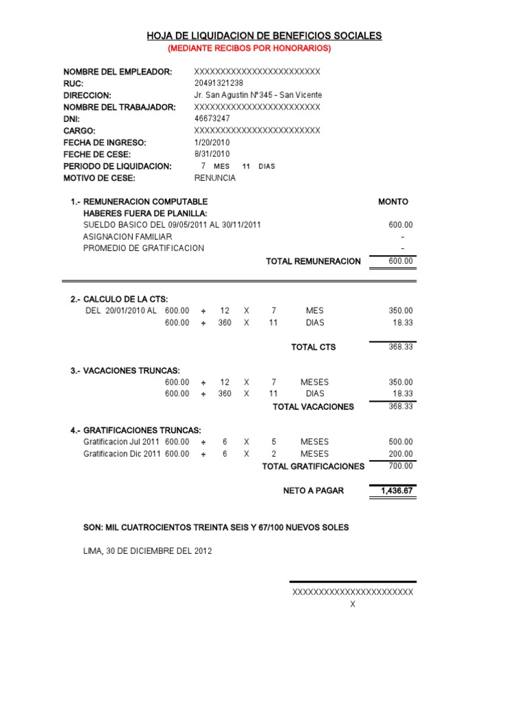 Formato Liquidacion X Recibo Por Honorarios | PDF