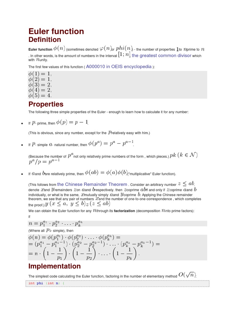 Euler's Totient Function Explained | PDF | Leonhard Euler | Teaching ...